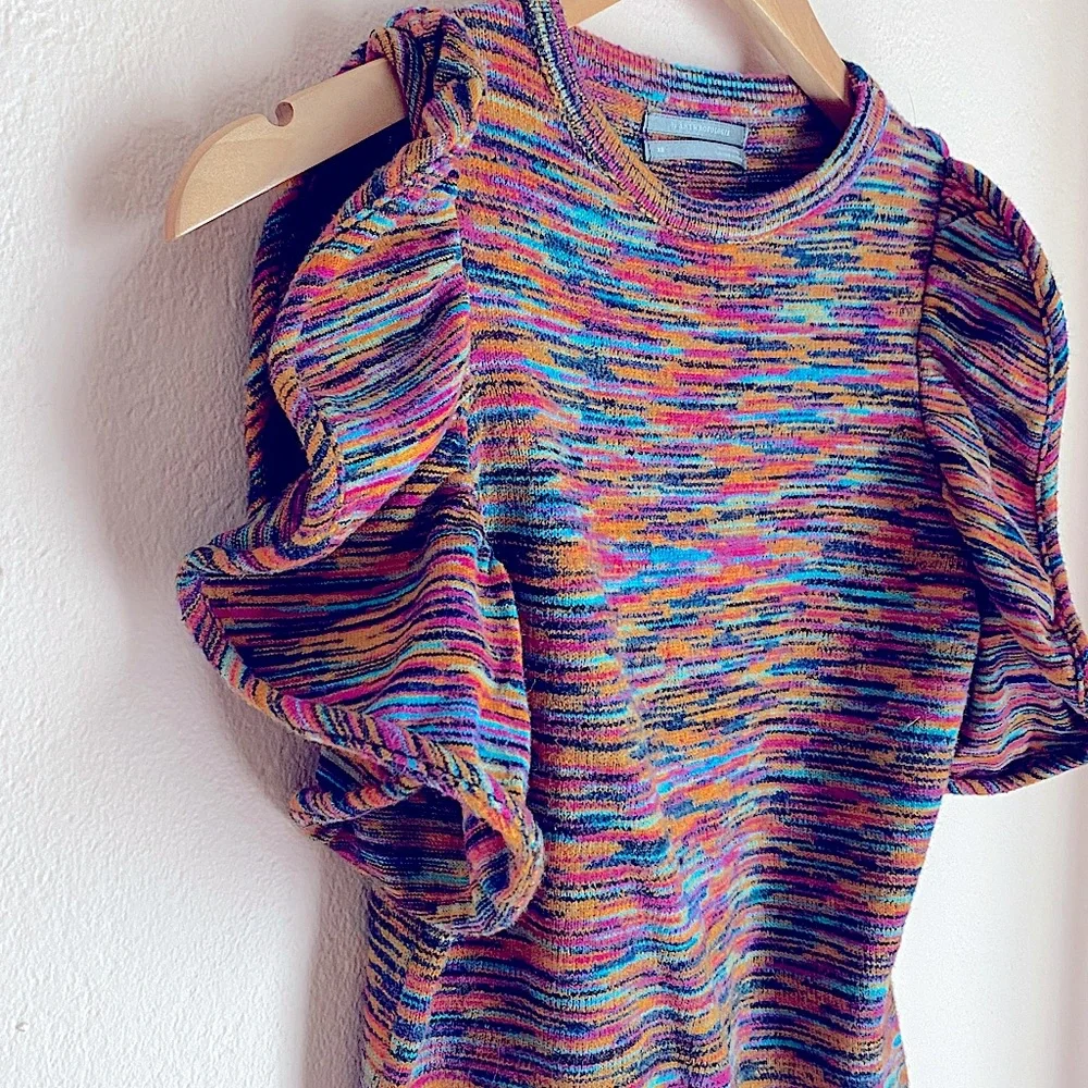Anthropologie Ruby Striped Flutter Sleeve knit multicolor Top XS